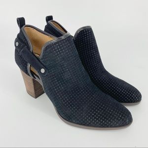 Franco Sarto Dale 2 Black Ankle Boots Perforated Suede Booties NWOB